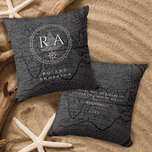 Coussin Carte de monogramme de corde nautique grise