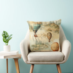 Coussin Carte de montagne en montgolfière fantaisiste