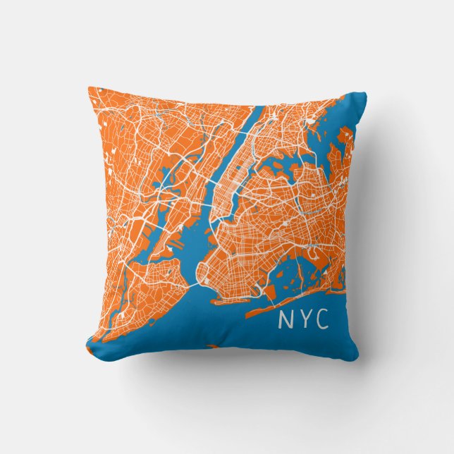 Coussin Carte de New York | NYC | Orange & Bleu (Recto)