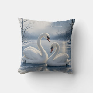 Coussin Carte de Noël Cygne d'Hiver, design de vacances au