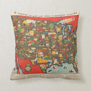 Coussin Carte de nourriture des Etats-Unis
