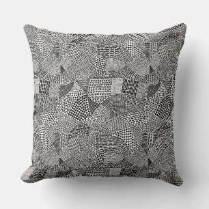 Coussin Carte de patchwork abstrait - Noir sur blanc