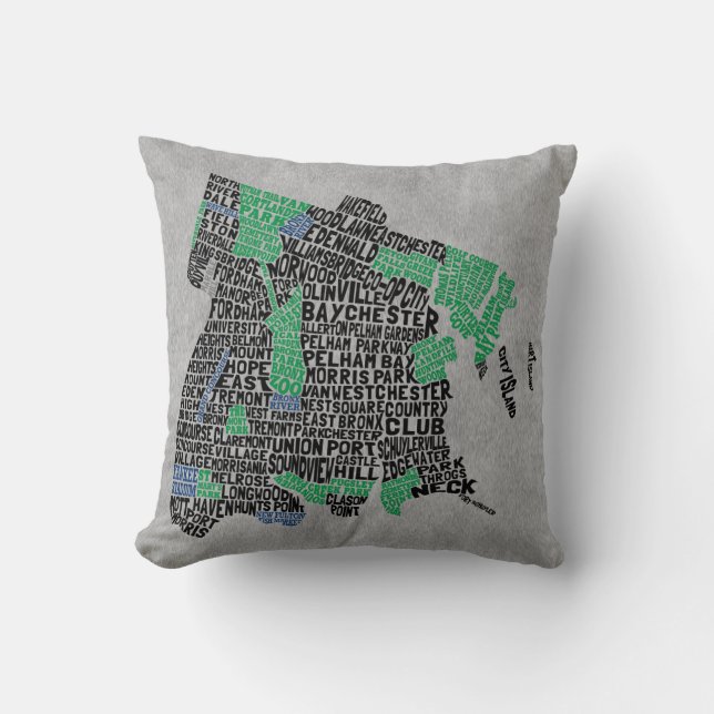 Coussin Carte de typographie de Bronx New York City (Recto)