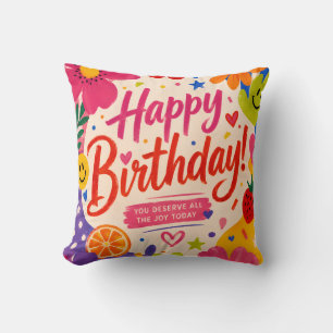 Coussin Carte de vœux d'anniversaire colorée rétro pop ave