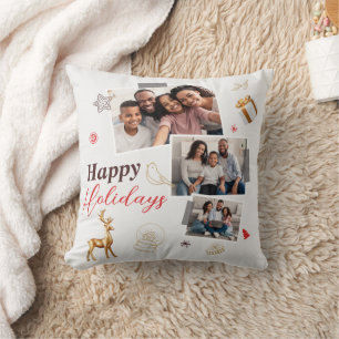 Coussin Carte de voeux de fêtes joyeuses famille trois pho