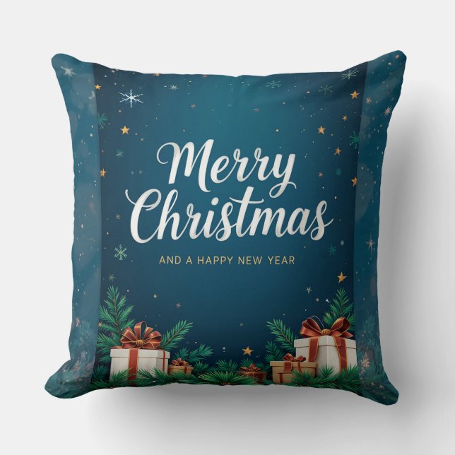 Coussin Carte de voeux de Noël avec décorations (Recto)