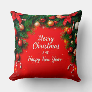 Coussin Carte de vœux festive de Noël avec décorations