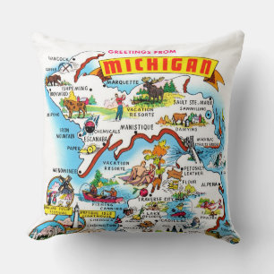Coussin Carte de vœux vintage du Michigan 