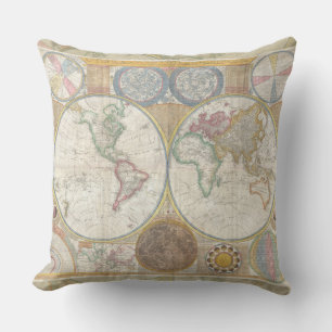 Coussin Carte de voyage antique vintage Géographie du mond