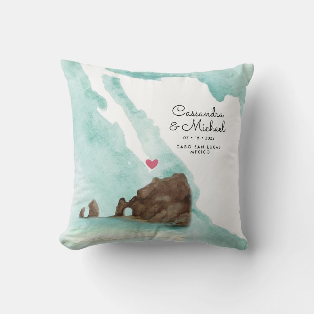 Coussin Carte d'eau du Mexique | Cabo | Mariage de destina (Recto)