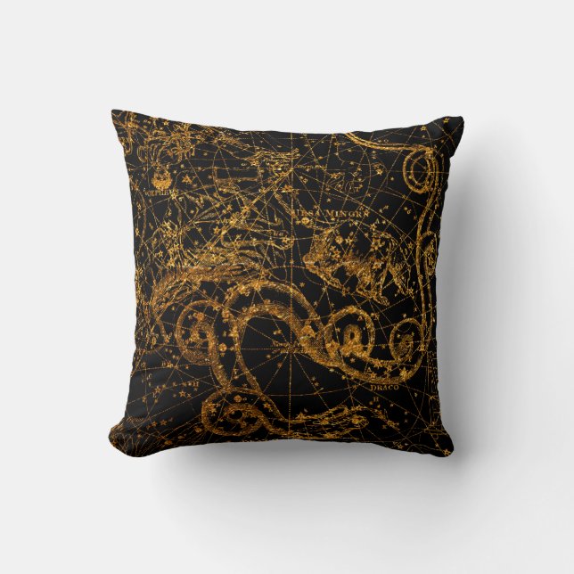 Coussin Carte des étoiles célestes Astrological Gold Draco (Recto)