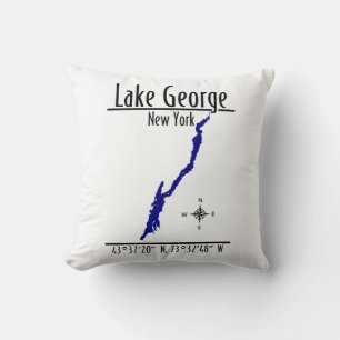 Coussin Carte des rives du lac George, New York, avec coor