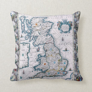 Coussin Carte du 17ème siècle de l'Angleterre