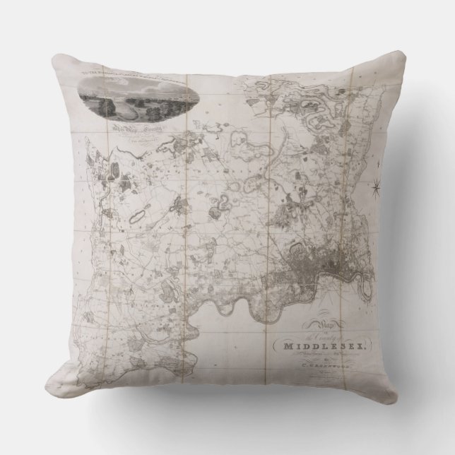 Coussin Carte du comté de Middlesex, édité 1819 (P.R. (Recto)
