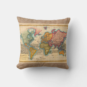 Coussin Carte du Monde 1780 Bonne Antique Planisphère