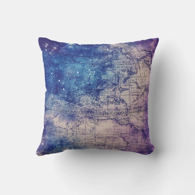 Coussin Carte du monde céleste violet mystique (Verso)