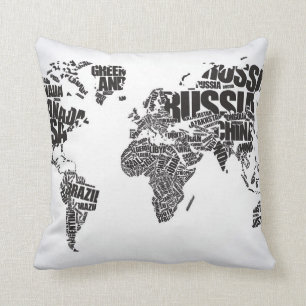 Coussin Carte du monde dans la typographie