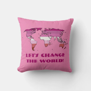 Coussin Carte du monde de la fierté lesbienne au rouge à l