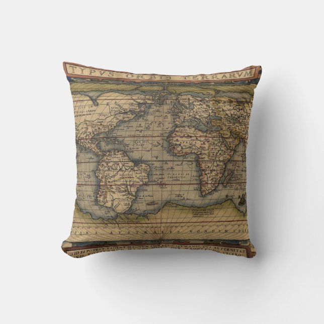 Coussin Carte du monde d'Ortelius 1570 (Recto)