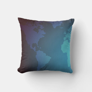 Coussin Carte du monde en points numériques avec dégradé a