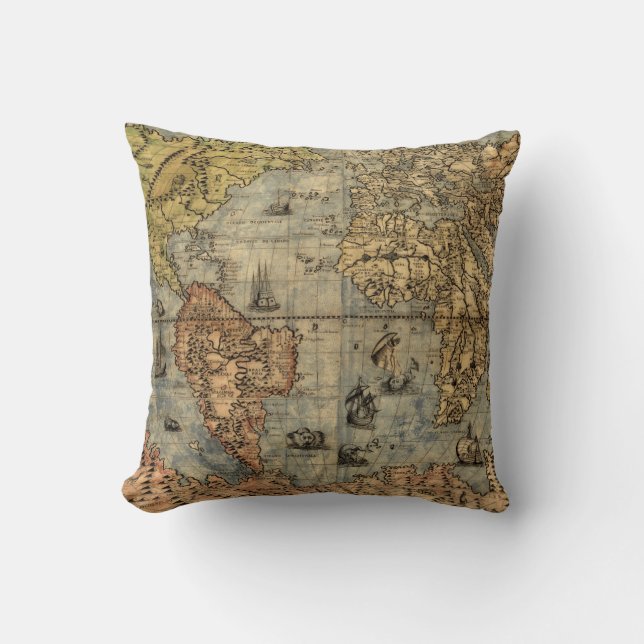Coussin Carte du monde Forlani Antiquev 1565 Renaissance (Recto)