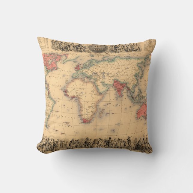 Coussin Carte du monde montrant l'Empire Britannique (Recto)