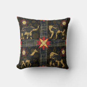 Coussin Carte du Monde Safari Or Bleu Rouge Animaux Africa