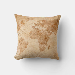 Coussin Carte du monde vintage ancien, carte du monde, 