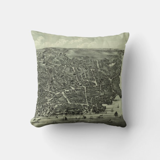 Coussin Carte imagée vintage de Marblehead mA (1882) (Recto)