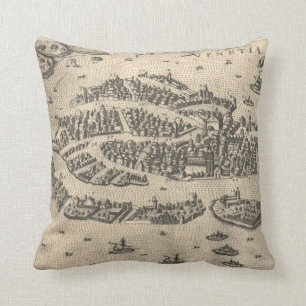 Coussin Carte imagée vintage de Venise Italie (1573)