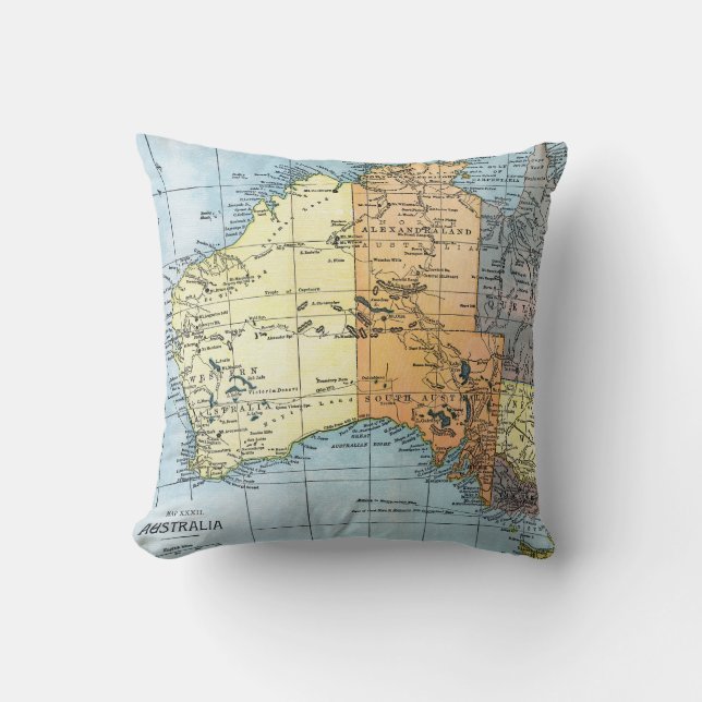 Coussin CARTE : L'AUSTRALIE, c1890 (Recto)
