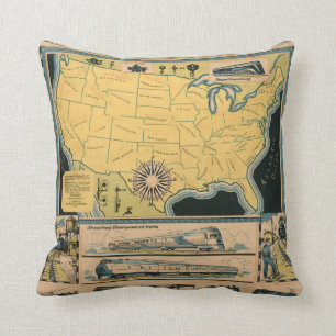 Coussin Carte locomotive des Etats-Unis