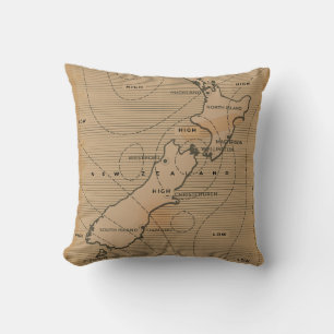 Coussin Carte météo vintage de Nouvelle-Zélande