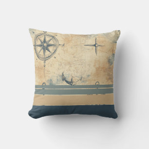 Coussin Carte Nautique Ancien Monde Avec Bleu