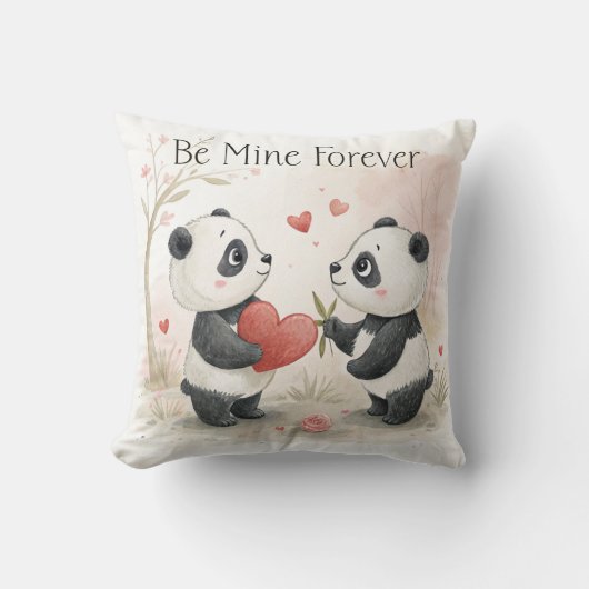 Coussin Carte Panda Romantique - Soyez à moi pour toujours (Recto)