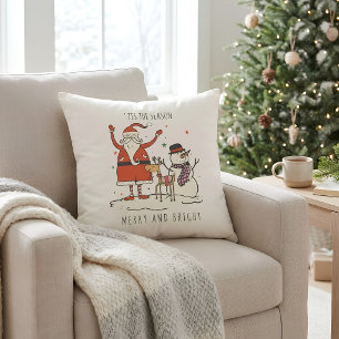 Coussin Carte Père Noël Snowman Reindeer Star Christmas Hy
