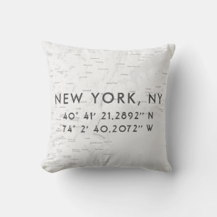 Coussin Carte personnalisée de la ville de New York Gris