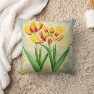 Coussin Carte plate de tulipes jaunes et rouges