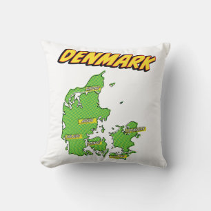 Coussin Carte Pop Art Illustré Danemark