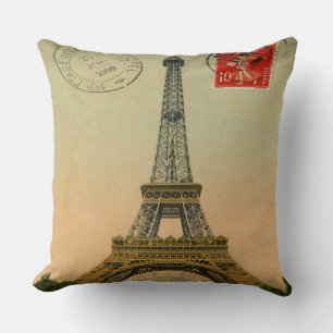 Coussin Carte postale Eleagnt Vintage Paris et Tour Eiffel