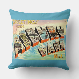 Coussin Carte postale rétro Asbury Park NJ