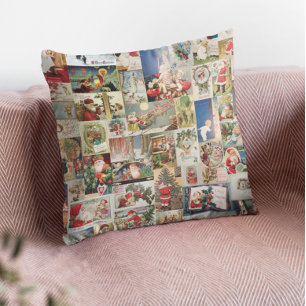 Coussin Carte postale Victorienne vintage du Père Noël