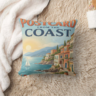 Coussin Carte postale vintage d'un été italien sur la côte