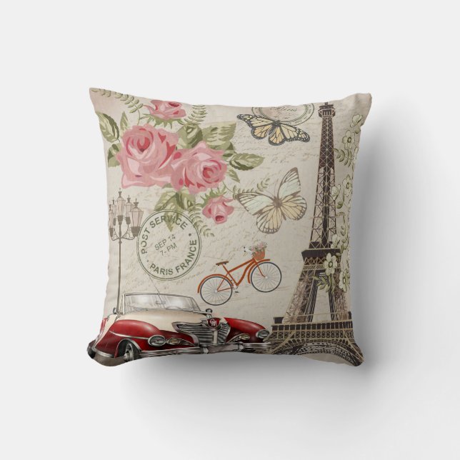Coussin Carte postale vintage Paris. (Recto)