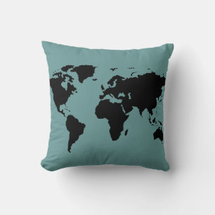 Coussin carte stylisée du monde noir