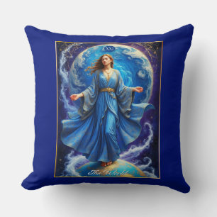 Coussin Carte Tarot, le monde, en bleu profond