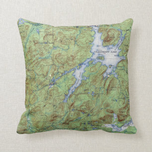 Coussin Carte topographique vintage du lac Cranberry, New 