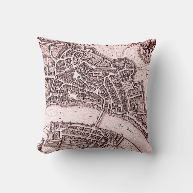 Coussin Carte vintage de Bâle (1642) (Recto)