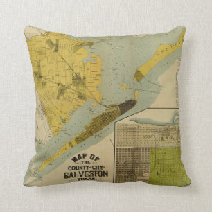 Coussin Carte vintage de Galveston le Texas (1891)