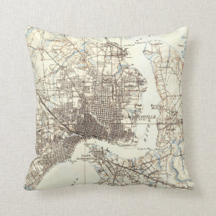 Coussin Carte vintage de Jacksonville la Floride (1918)